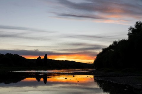 Evening on the Elbe at the ferry terminal in Coswig, Saxony, Germany