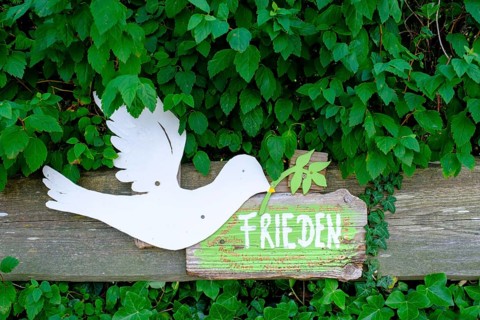 Sign, peace, dove, symbol, Fraueninsel, Chiemsee, Chiemgau, Upper Bavaria, Bavaria, Germany