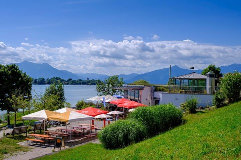 Uferpromenade, Gstadt am Chiemsee, Chiemgau, Upper Bavaria, Bavaria, Germany