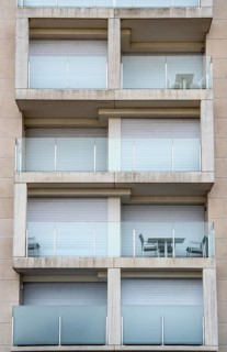 Facades of residential buildings on Zeedijk-Knokke, beach promenade in Knokke-Heist, largely