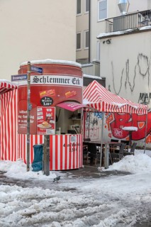 Cheap bratwurst stand in the city center, Bavaria, Germany