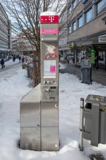 Old, broken Telekom telephone stand in the pedestrian zone, Nuremberg, Middle Franconia, Bavaria,