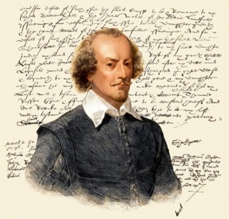 Portrait and facsimile of the testament of William Shakespeare, 1564 - 1616, English playwright,