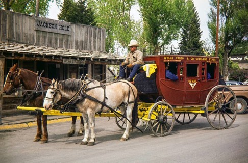 Wells Fargo Stagecoach historic attraction, Jackson Hole, Jackson, Wyoming, USA 1977