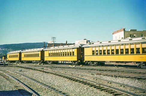 Passenger railway carriages of the Denver and Rio Grande Western Narrow Gauge Railroad, at depot