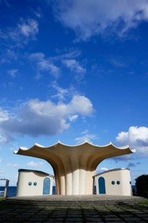 Kurmuschel bandstand, Sassnitz, architect Ulrich Müther, Rügen island, largest and most populous