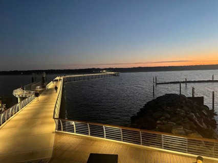 Baltic resort Prerow, pier, night view, sunset, twilight, Baltic Sea. At 720 meters, it is the