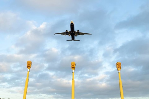 Boeing 737 commercial passenger airliner jet aircraft of Ryanair airways in flight on approach to