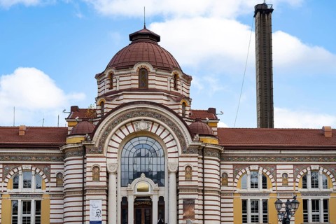 Sofia, Bulgaria. November 23rd 2025. Architectural detail of the Regional History Museum of Sofia,
