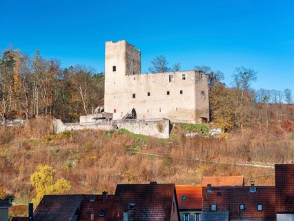 The ruins of Liebenstein Castle above the village, Liebenstein, Thuringia, Germany