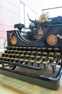 Vintage typewriter with mechanical keys as a decorative element, Gechingen Town Hall, Calw