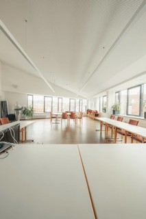 Spacious conference room with long tables and large windows, Gechingen Town Hall, Calw District,