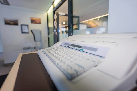 Close-up of a typewriter in a modern office, Gechingen Town Hall, Calw district, Germany