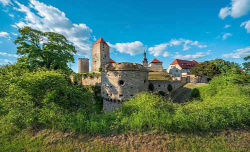 Querfurt Castle with defensive towers and bastion roundel, Querfurt, Saxony-Anhalt, Germany