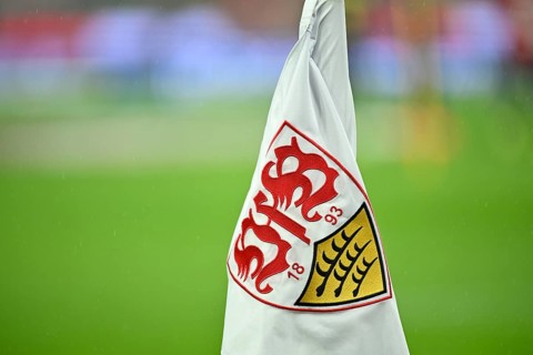 VfB Stuttgart corner flag, logo, coat of arms, soccer Bundesliga, MHPArena, MHP Arena Stuttgart,