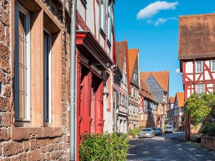 Half-timbered houses in the historic old town of Büdingen, Hesse, Germany
