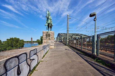 Equestrian statue of Emperor Frederick III, Hohenzollern Bridge, arched bridge, steel arches, metal