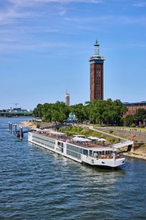Rhine river, Rheinhallen exhibition halls, brick architecture, exhibition tower, general