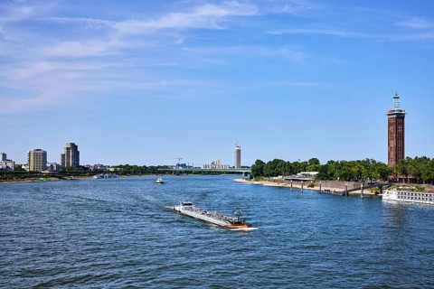Rhine river, total view, general architecture, skyscrapers, exhibition tower, car bridge, zoo