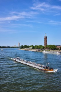Rhine river, total view, general architecture, car bridge, zoo bridge, exhibition tower, trees,