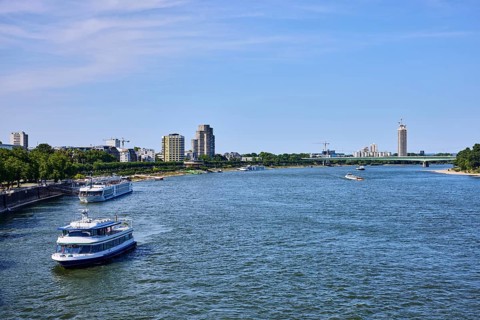 Rhine river, total view, general architecture, skyscrapers, car bridge, zoo bridge, sightseeing