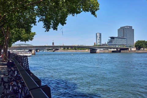 Rhine river, general architecture, MaxCologne high-rise building, bridge, Deutz bridge, metal