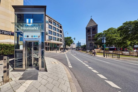 Heumarkt subway stop, church tower of Klein St. Martin, general development, commercial building,