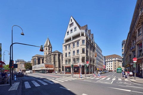 Corner building, general architecture, residential buildings and commercial buildings, St. Andreas