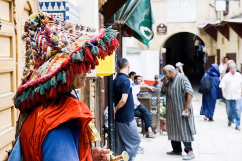 Water vendor, Souk, Fez El Bali, Medina, UNESCO World Heritage Site, Fez, Morocco