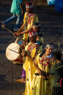 Musicians on Place Djemma el-Fna, Gauklerplatz, UNESCO World Heritage Site, Marrakech, Morocco