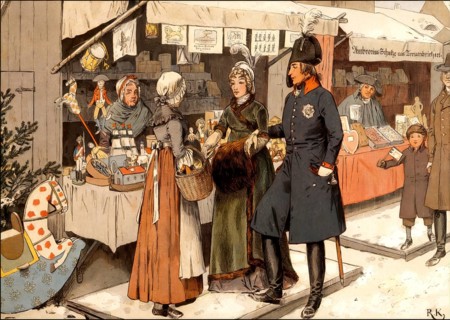 Queen Louise at the Christmas market in Berlin, making a gift to a middle-class woman, Louise of
