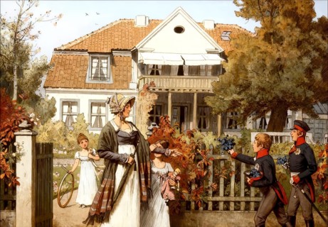 Queen Louise is endowed by the princes with a bouquet of cornflowers, Koenigsberg, 1808, Louise of