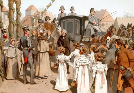 Return of the royal family to Berlin, 23 December 1809, Mayor Büsching welcomes the Queen in