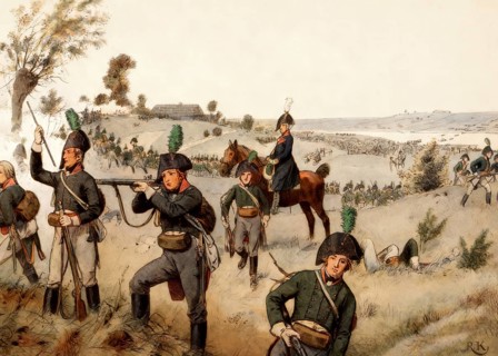 Colonel York protects General Bluecher crossing the Elbe at Altenzaun on the ferry at Sandau on 16