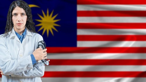 Malaysian national health system, Medical professional on Malaysia flag background
