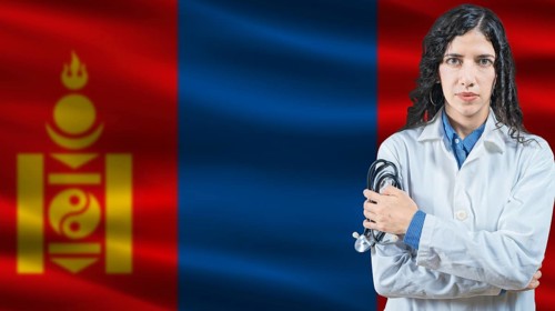Mongolian national health system, Medical professional on Mongolia flag background