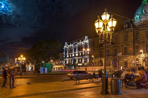 Nocturnal street scene, Lviv, Ukraine