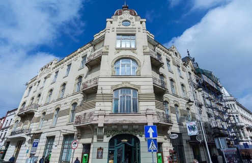 Large corner house in art nouveau style built around 1900, Lemberg, Ukraine
