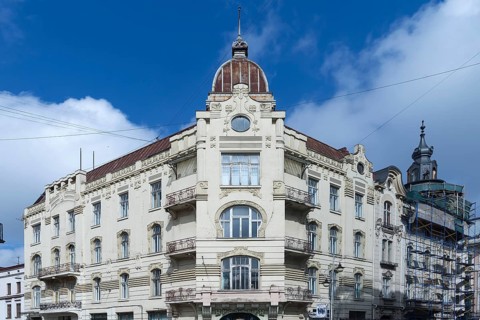 Histirian corner house in art nouveau style built around 1900, Lemberg, Ukraine