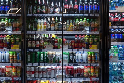 Cooling rack for drinks at a Polish gas station, Poland