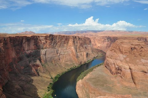 Aerial view of a deep gorge with the Colorado River flowing through, Horseshoe Bend, Arizona, USA