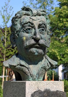 Brescello, statue of the writer Giovannino Guareschi in Parco Giovannino Guareschi, author of the