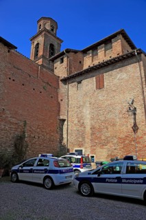 Police cars, in La Rocca Castle in Novellara, Emilia-Romagna, Italy