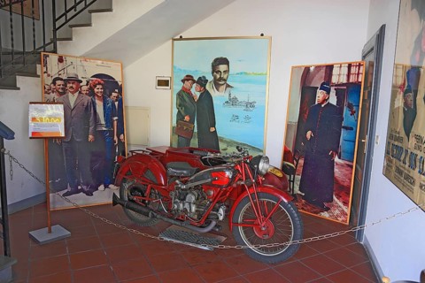 Brescello, Museum of Don Camillo and Peppone films, here the Peppone motorcycle, Guzzi 500 Sport,
