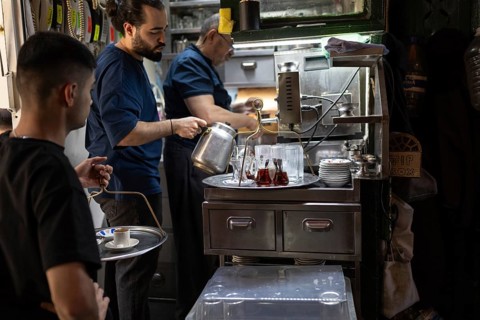 Istanbul, Turkey. June 23rd 2025. A small tea shop preparing tea and coffee to be delivered to