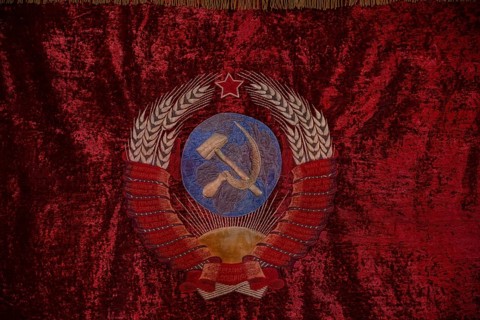 Gori, Georgia. September 9th 2025. A soviet hammer and sickle design insignia, historical