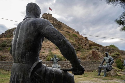 Gori, Georgia. September 9th 2025. Sculptures of Memorial of Georgian Warrior Heroes at the Foot of
