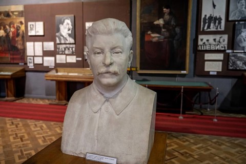 Gori, Georgia. September 9th 2025. A marble bust of Joseph Vissarionovich Stalin, Soviet politician