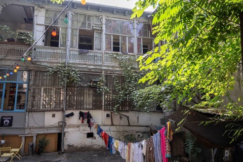 Tbilisi, Georgia. July 29th 2025. The courtyard of a traditional Georgian house in Tbilisi old