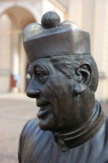 Italy, in the village of Brescello, statue of Don Camillo, portrayed by actor Fernand Joseph Desire